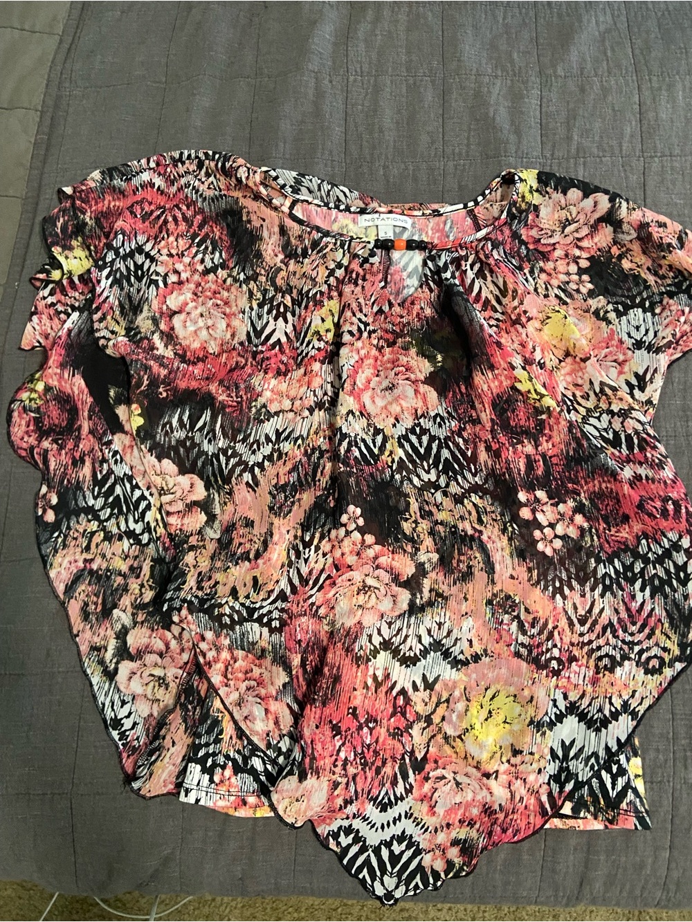 Notations Pink Multi Floral Short Sleeve Blouse